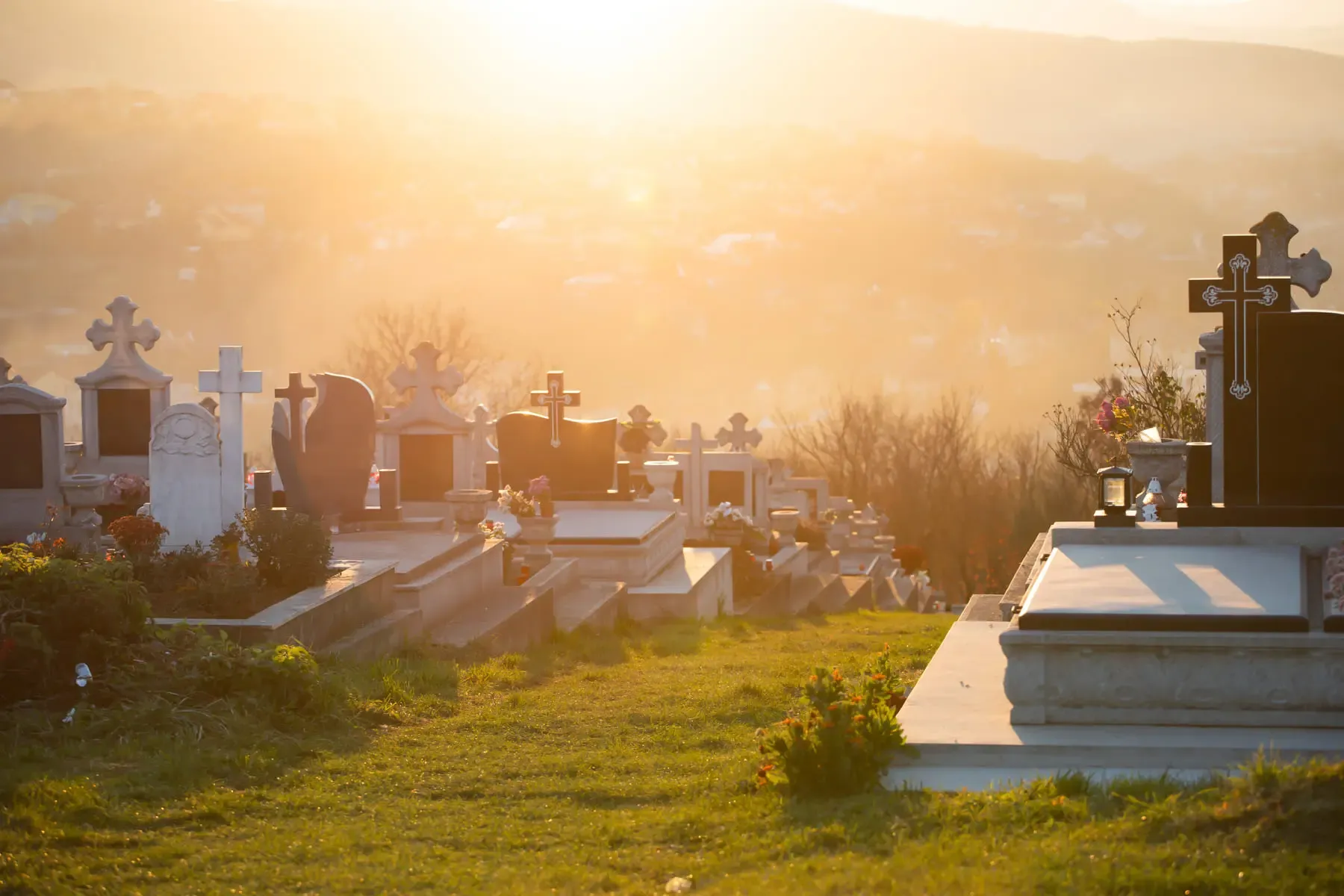 Cemetery at sunset near the FR Terrazzo workshop in Ferndale, Rhondda Cynon Taff